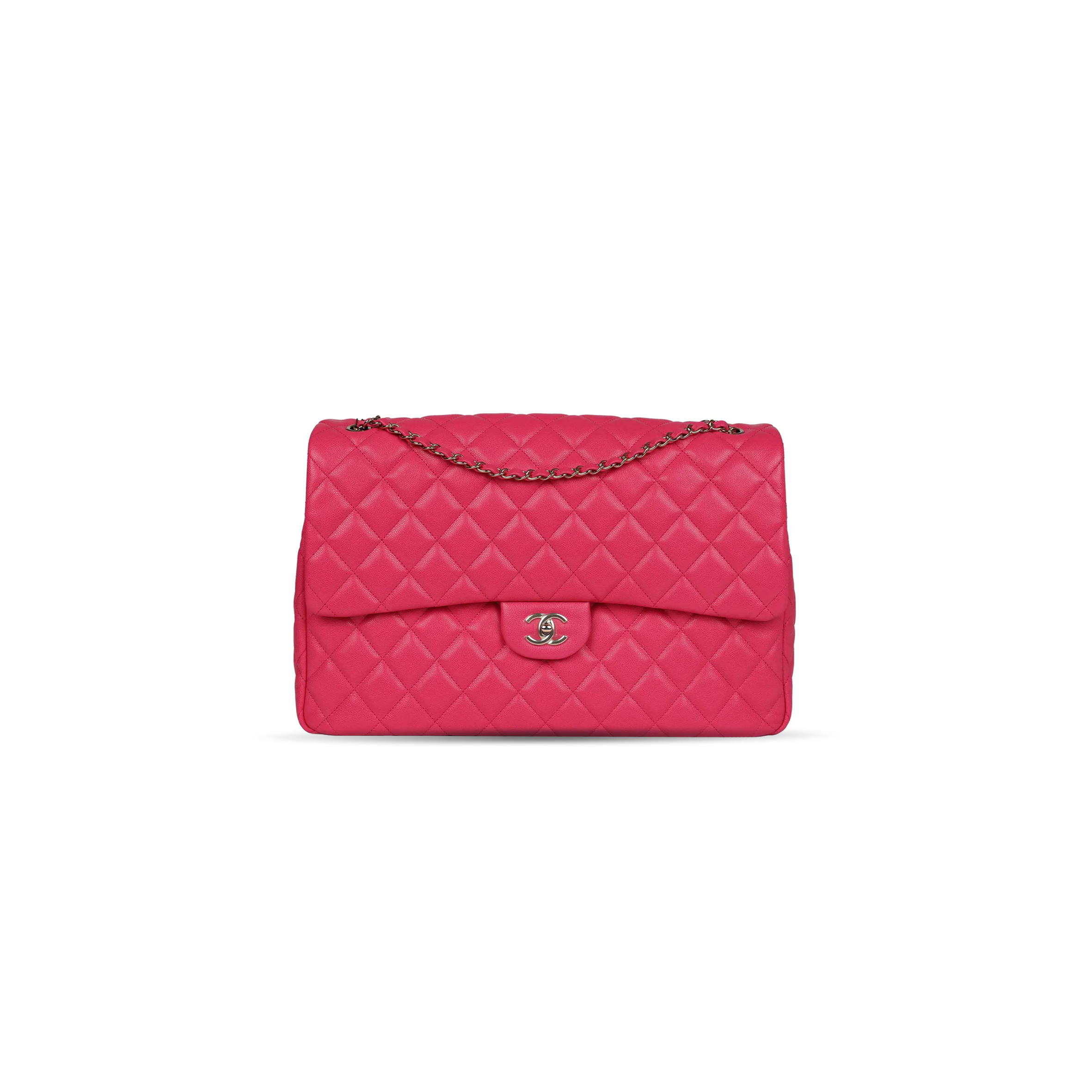 CHANEL XXL FLAP BAG FUCHSIA SHINY CAVIAR LIGHT GOLD HARDWARE BAG (41*28*11cm)